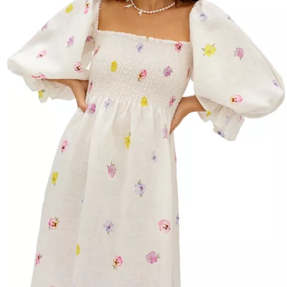 Sleeper Atlanta Pansies Smocked Bodice Midi Dress - Picture 14 of 14